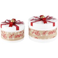 Dekoratief | Set 2 dozen rond 'Let it Snow', wit, metaal/jute, 21x21x13cm | A225737