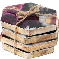 Dekoratief | Set 4 coaster 'Flowers Opulence', hout, 10x10x1cm | A228097