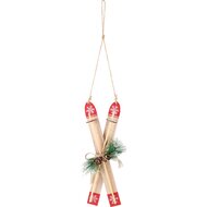 Dekoratief | Hanger ski's, naturel/rood, hout, 9x5x23cm | A235325