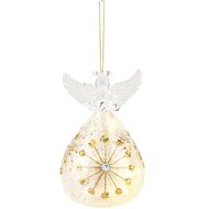 Dekoratief | Hanger engeltje m/pailletten, transparant/goud, glas, LED, 7x7x10cm | A235431
