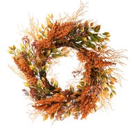 Dekoratief | Krans m/blaadjes/takken, oranje/groen, 45x45x10cm | A235512