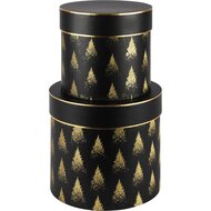 Dekoratief | Set 2 tondozen rond 'Gold Glitter Trees', zwart/goud, 23x23x20cm | A235595