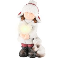 Dekoratief | Wintermeisje staand m/puppy, keramiek, LED, 15x10x28cm | A235779