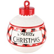 Dekoratief | Bewaarpot kerstbal &#039;Merry Christmas&#039;, wit/rood, keramiek, 16x16x20cm | A235852