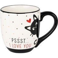 Dekoratief | Mok 'I love you' m/poes, zwart/wit, keramiek, 10x10x12cm | A235859