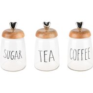 Dekoratief | Bewaarpot Coffee/Sugar/Tea, glas/hout, 13x13x20cm, set van 3 stuks | A238211