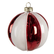 Clayre & Eef | Kerstbal Rood Wit ø 8x8 cm | 6GL4336