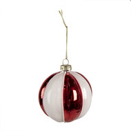 Clayre & Eef | Kerstbal Rood Wit ø 8x8 cm | 6GL4336