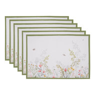 Clayre & Eef | Placemats Set van 6 Wit Groen 48x33 cm | WFF40