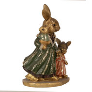 Clayre & Eef | Decoratie Beeld Konijnen Goudkleurig Groen 13x10x19 cm | 6PR4113