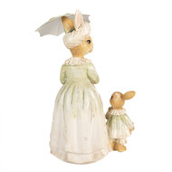 Clayre & Eef | Decoratie Beeld Konijnen met paraplu Bruin Groen 16x11x21 cm | 6PR5023