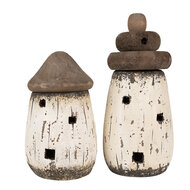 Clayre & Eef | Decoratie Vuurtoren Wit Bruin ø 11x23 cm | 6H2335
