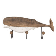 Clayre & Eef | Wandkapstok 3 haken Bruin Wit 53x10x23 cm | 6H2350