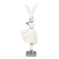 Clayre & Eef | Decoratie Beeld Konijn Wit zilverkleurig 13x11x37 cm | 6PR4048