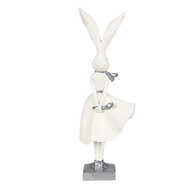 Clayre & Eef | Decoratie Beeld Konijn Wit zilverkleurig 13x11x37 cm | 6PR4048