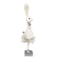 Clayre & Eef | Decoratie Beeld Konijn Wit zilverkleurig 13x11x37 cm | 6PR4048