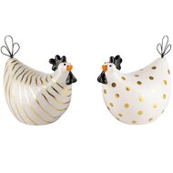Dekoratief | Kippetje broedend, wit/goud, keramiek, 13x9x13cm, set van 2 stuks | A240056