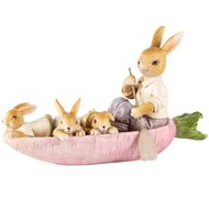 Dekoratief | Papa bunny m/kids in wortelboot, resina, 17x7x10cm | A240121