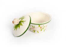 Knoflookpot met knoflookje op de deksel 15 x 20 cm wit groen aardewerk | FLK00 | Piccobella Italiaans Servies