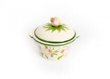 Knoflookpot met knoflookje op de deksel 15 x 20 cm wit groen aardewerk | FLK00 | Piccobella Italiaans Servies