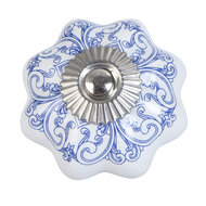 Clayre & Eef | Deurknop Blauw Wit ø 4x3 cm | 63417