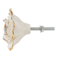 Clayre & Eef | Deurknop Bloem Wit Goudkleurig 5x4x5 cm | 65075