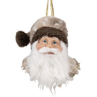 Clayre & Eef | Decoratie Hanger Kerstman Bruin Wit 10x9x28 cm | 65270