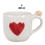 Clayre & Eef | Mok met deksel Wit Rood 14x10x9 /15 cm / 400 ml | 6CE1702