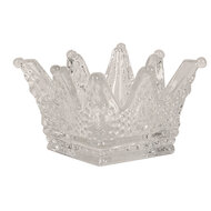 Clayre & Eef | Glazen Theelichthouder Kroon Transparant 8x8x5 cm | 6GL4392