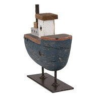 Clayre & Eef | Decoratie Miniatuur Boot Blauw Wit 10x3x10 cm | 6H2337