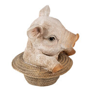 Clayre & Eef | Decoratie Beeld Varken Roze, Bruin 13x12x14 cm | 6PR3347