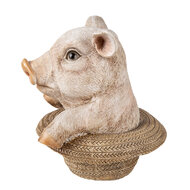 Clayre & Eef | Decoratie Beeld Varken Roze, Bruin 13x12x14 cm | 6PR3347