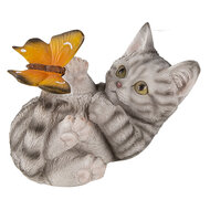 Clayre & Eef | Decoratie Beeld Kat Grijs 14x8x11 cm | 6PR3356