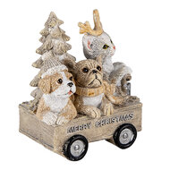 Clayre & Eef | Kerstdecoratie Beeld Honden en Kat Grijs, Beige, Wit 9x7x11 cm | 6PR4636