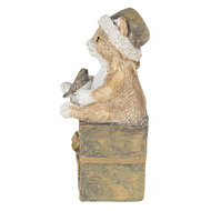 Clayre & Eef | Kerstdecoratie Beeld Kat Bruin, Wit 5x4x10 cm | 6PR4643