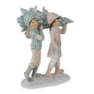 Clayre & Eef | Decoratie Beeld Kinderen Groen, Roze 12x6x15 cm | 6PR4662