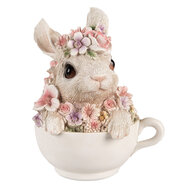 Clayre & Eef | Decoratie Beeld Konijn Grijs Roze 13x10x15 cm | 6PR4895