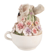 Clayre & Eef | Decoratie Beeld Konijn Grijs Roze 13x10x15 cm | 6PR4895