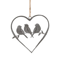 Clayre & Eef | Hanger hart met vogels Grijs 14x13 cm | 6Y5559
