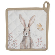 Clayre & Eef | Pannenlap Wit, Bruin 20x20 cm | REB45