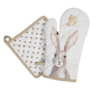 Clayre & Eef | Pannenlap Wit, Bruin 20x20 cm | REB45
