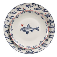Clayre & Eef | Servies Dinerbord Wit Blauw ø 20x2 cm | SSFDP
