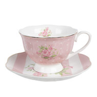 Clayre & Eef | Kop en schotel Roze 12x9x6 cm / ø 14x2 cm / 200 ml | SWRKS