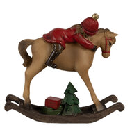 Clayre & Eef | Kerstdecoratie Hobbelpaard Bruin Rood 11x4x10 cm | 6PR4181