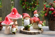 Dekoratief | Tuinkabouter 'Happy Garden', groen/rood, resina, 6x3x8cm, set van 2 stuks | A245148