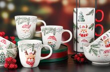 Dekoratief | Mok 'Reindeer', wit/rood/groen, keramiek, 14x11x10cm | A245359