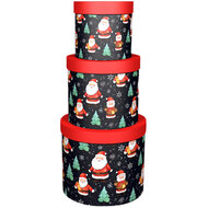 Dekoratief | Set 3 dozen rond 'Santa is Coming', 23x23x20cm | A245453