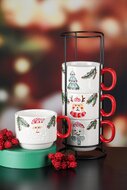 Dekoratief | Set 4 tassen 'Christmas Friends', keramiek, 14x14x32cm | A245495