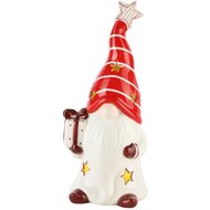 Dekoratief | Theelichthouder Santa staand m/cadeautje,dolomiet, 13x12x30cm | A245713