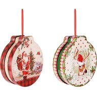 Dekoratief | Hanger doosje 'Reindeer/Santa', metaal, 12x11x4cm, set van 2 stuks | A245776